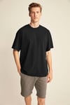 JETT Erkek %100 Organik Pamuklu Kalın Dokulu Oversize Fit Bisiklet Yaka Siyah T-Shirt