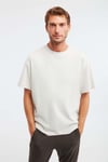 JETT Erkek %100 Organik Pamuklu Kalın Dokulu Oversize Fit Bisiklet Yaka Taş Rengi T-Shirt