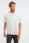 JETT Erkek %100 Organik Pamuklu Kalın Dokulu Oversize Fit Bisiklet Yaka Taş Rengi T-Shirt