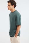 JETT Erkek %100 Organik Pamuklu Kalın Dokulu Oversize Fit Bisiklet Yaka Koyu Yeşil T-Shirt