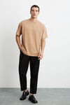 JETT Erkek %100 Organik Pamuklu Kalın Dokulu Oversize Fit Bisiklet Yaka Kahverengi T-Shirt