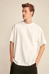 JETT Erkek %100 Organik Pamuklu Kalın Dokulu Oversize Fit Bisiklet Yaka Beyaz T-Shirt