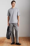 JETT Erkek %100 Organik Pamuklu Kalın Dokulu Oversize Fit Bisiklet Yaka Gri T-Shirt