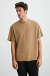 JETT Erkek %100 Organik Pamuklu Kalın Dokulu Oversize Fit Bisiklet Yaka Vizon T-Shirt