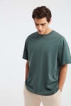 JETT Erkek %100 Organik Pamuklu Kalın Dokulu Oversize Fit Bisiklet Yaka Koyu Yeşil T-Shirt