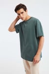 JETT Erkek %100 Organik Pamuklu Kalın Dokulu Oversize Fit Bisiklet Yaka Koyu Yeşil T-Shirt