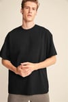 JETT Erkek %100 Organik Pamuklu Kalın Dokulu Oversize Fit Bisiklet Yaka Siyah T-Shirt