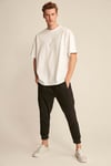 JETT Erkek %100 Organik Pamuklu Kalın Dokulu Oversize Fit Bisiklet Yaka Beyaz T-Shirt