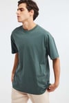 JETT Erkek %100 Organik Pamuklu Kalın Dokulu Oversize Fit Bisiklet Yaka Koyu Yeşil T-Shirt
