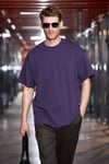 JETT Erkek Oversize Fit %100 Organik Pamuk Kalın Dokulu Bisiklet Yakalı Koyu Mor T-Shirt
