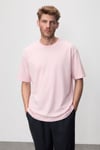 JETT Erkek Oversize Fit %100 Organik Pamuk Kalın Dokulu Bisiklet Yakalı Açık Pembe T-Shirt