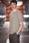 JETT Erkek Oversize Fit %100 Organik Pamuk Kalın Dokulu Bisiklet Yakalı Koyu Haki T-Shirt