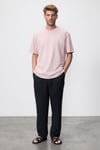 JETT Erkek Oversize Fit %100 Organik Pamuk Kalın Dokulu Bisiklet Yakalı Açık Pembe T-Shirt