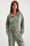 JILL Kadın Relaxed Fit Rahat Kalıp Kapüşonlu Fermuarlı Örme Crop Mint Yeşil Sweatshirt