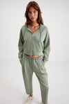 JILL Kadın Relaxed Fit Rahat Kalıp Kapüşonlu Fermuarlı Örme Crop Mint Yeşil Sweatshirt