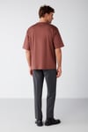 JOEL Erkek %100 Organik Pamuklu Kalın Kumaşlı Özel Dokulu Etiket Detaylı Oversize Bordo T-Shirt