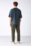 JOEL Erkek %100 Organik Pamuklu Kalın Kumaşlı Özel Dokulu Etiket Detaylı Oversize Yeşil T-Shirt