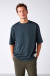 JOEL Erkek %100 Organik Pamuklu Kalın Kumaşlı Özel Dokulu Etiket Detaylı Oversize Yeşil T-Shirt