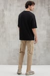 JOEL Erkek %100 Organik Pamuklu Kalın Kumaşlı Özel Dokulu Etiket Detaylı Oversize Siyah T-Shirt