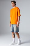 JOEL Erkek %100 Organik Pamuklu Kalın Kumaşlı Özel Dokulu Etiket Detaylı Oversize Turuncu T-Shirt