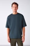 JOEL Erkek %100 Organik Pamuklu Kalın Kumaşlı Özel Dokulu Etiket Detaylı Oversize Yeşil T-Shirt