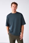JOEL Erkek %100 Organik Pamuklu Kalın Kumaşlı Özel Dokulu Etiket Detaylı Oversize Yeşil T-Shirt