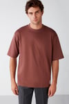 JOEL Erkek %100 Organik Pamuklu Kalın Kumaşlı Özel Dokulu Etiket Detaylı Oversize Bordo T-Shirt