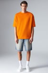 JOEL Erkek %100 Organik Pamuklu Kalın Kumaşlı Özel Dokulu Etiket Detaylı Oversize Turuncu T-Shirt