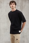 JOEL Erkek %100 Organik Pamuklu Kalın Kumaşlı Özel Dokulu Etiket Detaylı Oversize Siyah T-Shirt