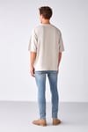 JOEL Erkek %100 Organik Pamuklu Kalın Kumaşlı Özel Dokulu Etiket Detaylı Oversize Taş Rengi T-Shirt