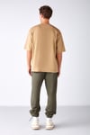 JOEL Erkek %100 Organik Pamuklu Kalın Kumaşlı Özel Dokulu Etiket Detaylı Oversize Bej T-Shirt