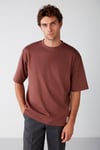 JOEL Erkek %100 Organik Pamuklu Kalın Kumaşlı Özel Dokulu Etiket Detaylı Oversize Bordo T-Shirt