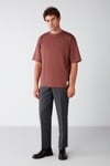 JOEL Erkek %100 Organik Pamuklu Kalın Kumaşlı Özel Dokulu Etiket Detaylı Oversize Bordo T-Shirt