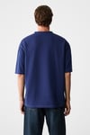 JOEL Erkek %100 Organik Pamuklu Kalın Kumaşlı Özel Dokulu Etiket Detaylı Oversize Lacivert T-Shirt