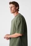 JOEL Erkek %100 Organik Pamuklu Kalın Kumaşlı Özel Dokulu Etiket Detaylı Oversize Haki T-Shirt