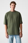 JOEL Erkek %100 Organik Pamuklu Kalın Kumaşlı Özel Dokulu Etiket Detaylı Oversize Haki T-Shirt