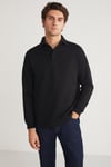 JOHN Erkek Polo Sweat Gömlek Yakalı Organik Pamuklu Yırtmaçlı İçi Polarsız Siyah Sweatshirt