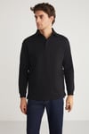 JOHN Erkek Polo Sweat Gömlek Yakalı Organik Pamuklu Yırtmaçlı İçi Polarsız Siyah Sweatshirt