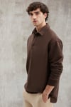 JOHN Erkek Polo Sweat Gömlek Yakalı Organik Pamuklu Yırtmaçlı İçi Polarsız Koyu Kahverengi Sweatshirt