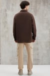 JOHN Erkek Polo Sweat Gömlek Yakalı Organik Pamuklu Yırtmaçlı İçi Polarsız Koyu Kahverengi Sweatshirt