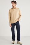 JOHN Erkek Polo Sweat Gömlek Yakalı Organik Pamuklu Yırtmaçlı İçi Polarsız Bej Sweatshirt