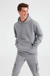 JORGE Erkek Yumuşacık Kapüşonlu Organik Pamuk Kanguru Cepli Regular Açık Gri Sweatshirt