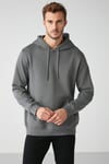 JORGE Erkek Yumuşacık Kapüşonlu Organik Pamuk Kanguru Cepli Regular Koyu Gri Sweatshirt