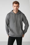 JORGE Erkek Yumuşacık Kapüşonlu Organik Pamuk Kanguru Cepli Regular Koyu Gri Sweatshirt