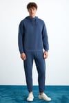 JORNA Erkek 3 İplik İçi Şardonlu Yumuşacık Çıt Çıt Yakalı Regular Kapüşonlu İndigo Sweatshirt