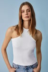JROKSY Kadın Slim Halter Yaka Kolsuz Beyaz Atlet