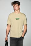 JUMILLA Erkek %100 Pamuk Yumuşak Kumaşlı Baskılı Yuvarlak Yaka Bej T-Shirt