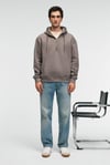 JUSTUS Erkek Kapüşonlu Kanguru Cepli Fermuar Yakalı Koyu Gri Sweatshirt