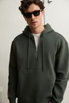 JUSTUS Erkek Kapüşonlu Kanguru Cepli Fermuar Yakalı Yeşil Sweatshirt