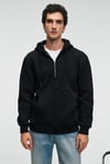 JUSTUS Erkek Kapüşonlu Kanguru Cepli Fermuar Yakalı Siyah Sweatshirt